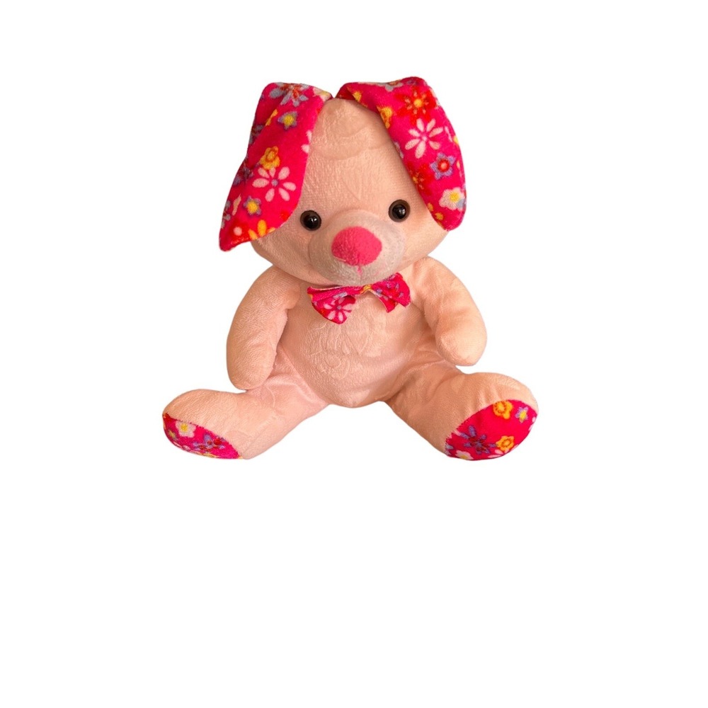Kellytoy‎ 2015 Pink Rabbit 12" Plush Floral Feet Ears Bow Tie Designed Body Toy